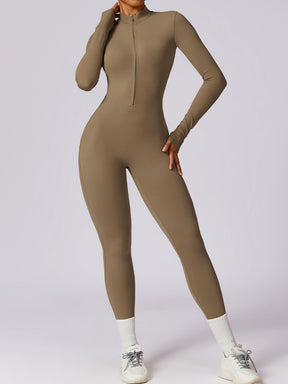 Zip Up Mock Neck Long Sleeve Jumpsuit