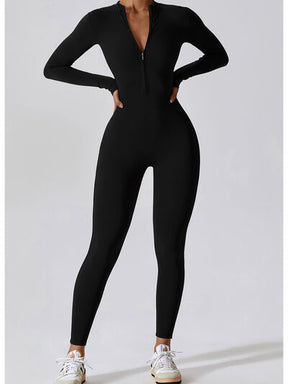 Zip Up Mock Neck Long Sleeve Jumpsuit