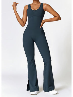 Wide Strap Bootcut Slit Active Jumpsuit