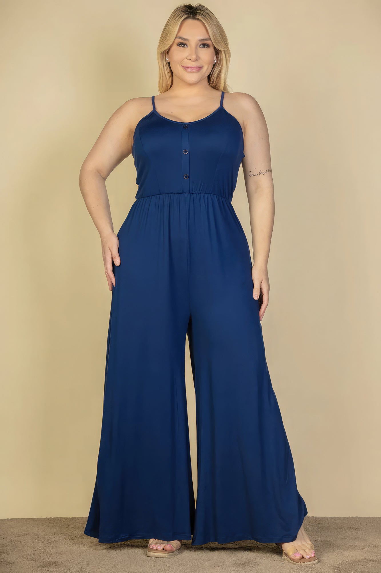 Plus Size Button Front Jumpsuit