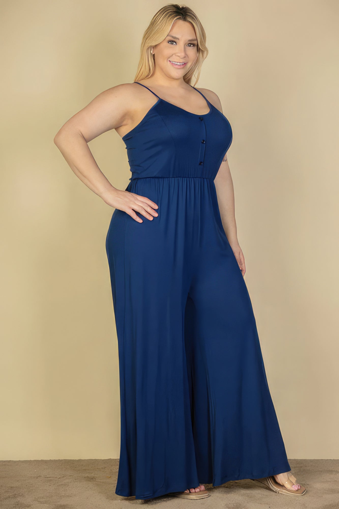 Plus Size Button Front Jumpsuit