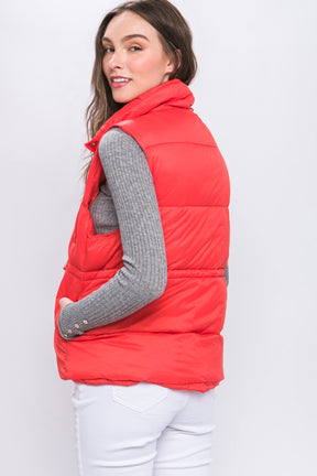 Zip Up Button Puffer Vest | Red