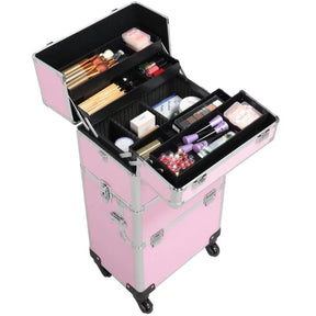 Professional Makeup Case, 3 in 1 Portable Trolley, Black