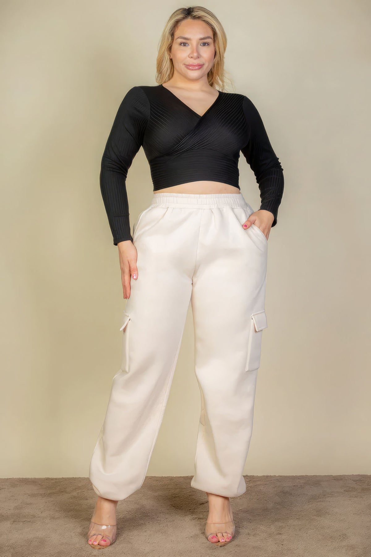 Plus Size Side Pocket Drawstring Waist Sweatpants | Stone