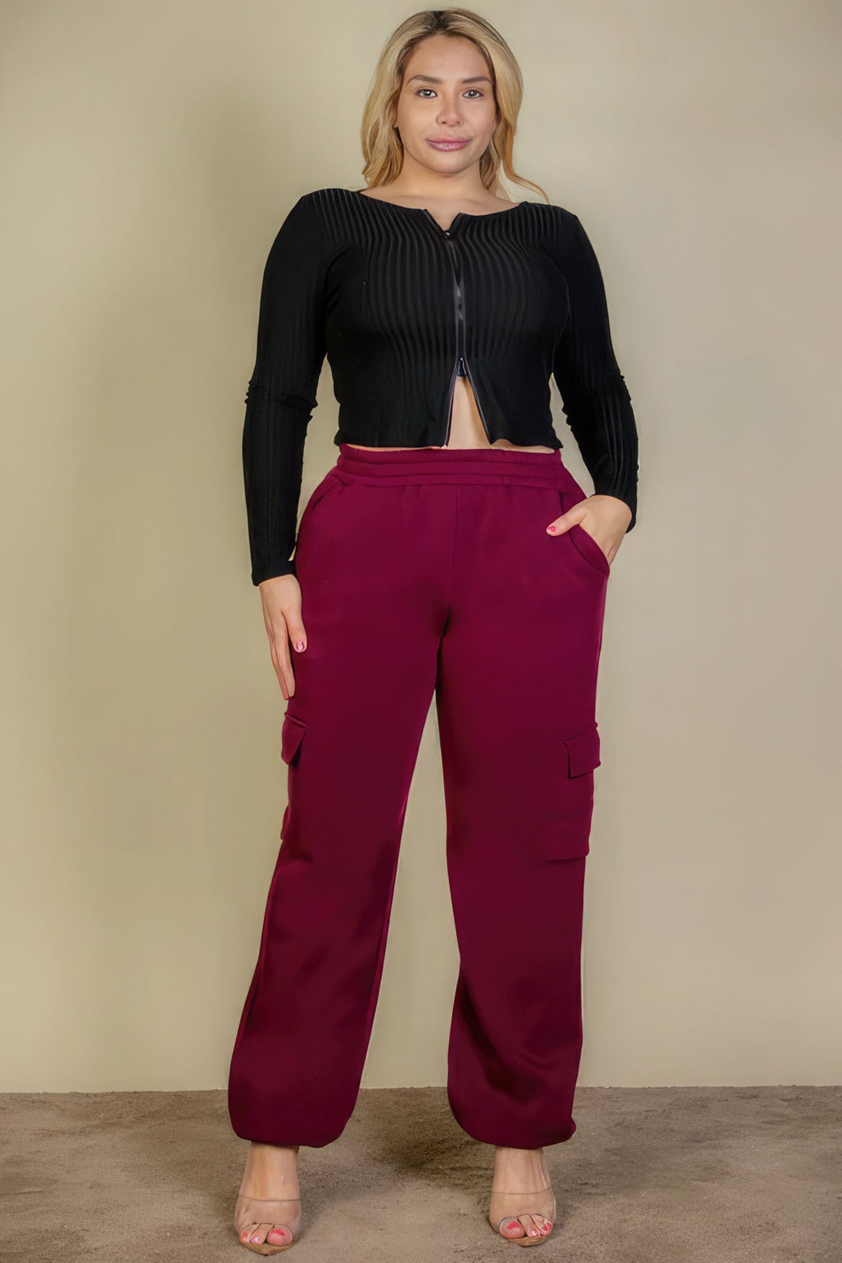 Plus Size Side Pocket Sweatpants | Burgundy